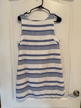 Beach Lunch Lounge linen-blend blue white stripes sleeveless shift dress medium